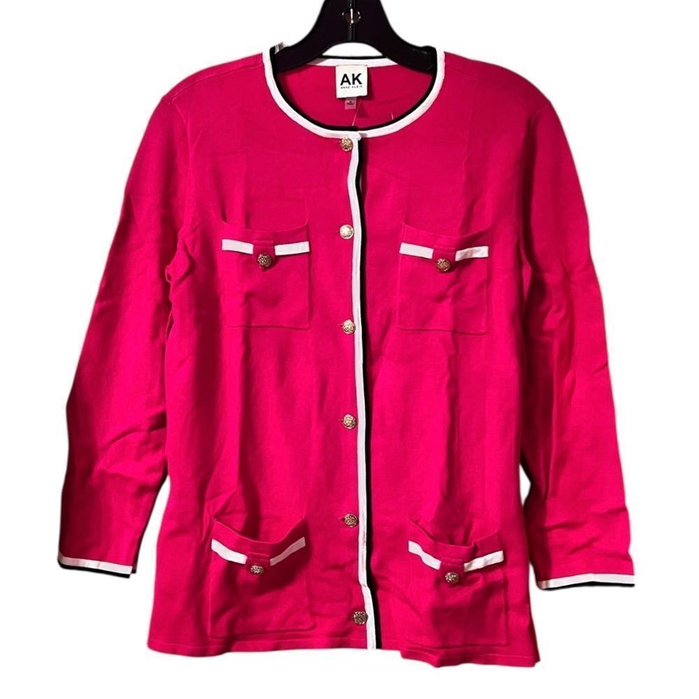 Anne Klein Amaranth Pink With Black And White Edges Sweater Cardgan Size S